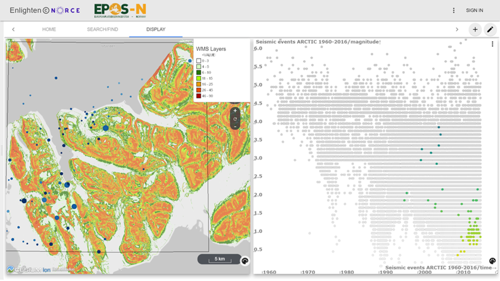 , Enlighten-web teknologi brukt til å analysere fordeling og egenskaper for seismiske hendelser på den European Plate Observing System (EPOS) Norge nettportalen., Figure5, , 